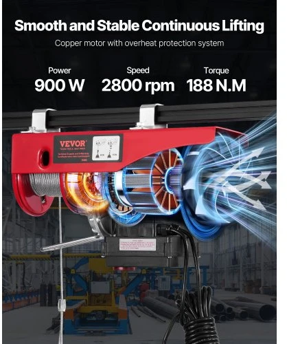 Koduva VEVOR elektrinis keltuvas su lynu 300/600 kg, belaidis ir laidinis nuotolinis valdymas