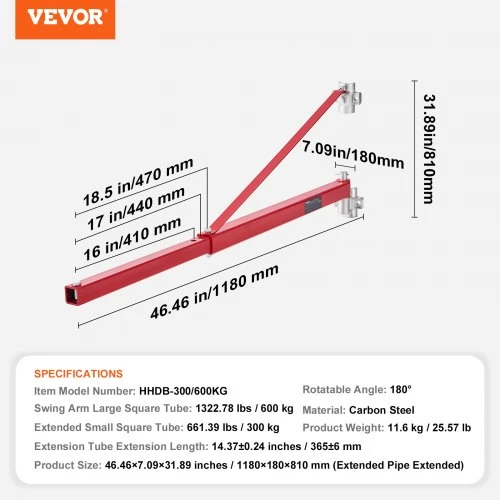 VEVOR Elektrinis keltuvo laikiklio svirties laikiklis, 600 kg, 180° pasukamas, plieno