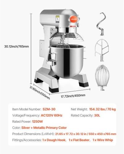 VEVOR Elektrinis maisto maišytuvas 30 l, 1100 W, 220 V
