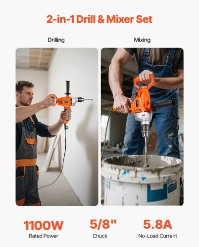 Koduva VEVOR elektrinis maišymo gręžtuvas, 15,89 mm, 0–850 aps./min., 1100 W, su D formos rankena
