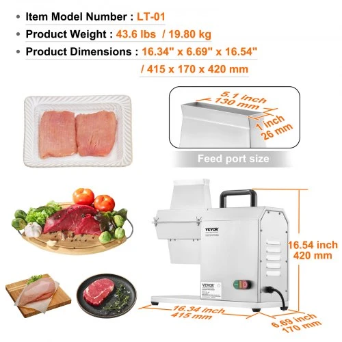 VEVOR Elektrinis mėsos minkštiklis, 450 W, nerūdijančio plieno, su rankena, mėsos žnyplėmis ir valymo šepečiu