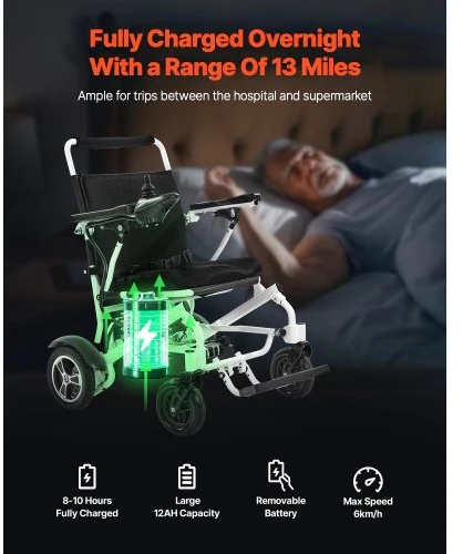 VEVOR Elektrinis neįgaliojo vežimėlis suaugusiems, 136 kg, sulankstomas, 21 km nuvažiuojamas atstumas, 53 cm sėdynė