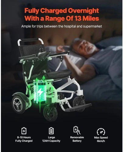 VEVOR Elektrinis neįgaliojo vežimėlis suaugusiems, sulankstomas, 136 kg, 21 km nuotolis