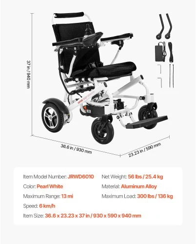 VEVOR Elektrinis neįgaliojo vežimėlis suaugusiems, sulankstomas, 136 kg, 21 km nuotolis