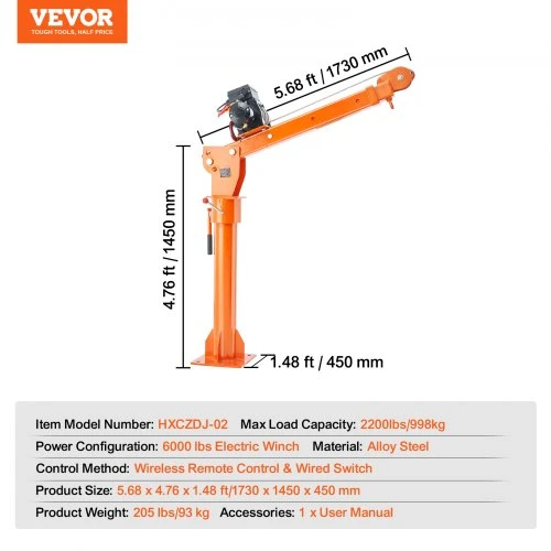 VEVOR Elektrinis pikapo kranas, 997,9kg, 360° pasukamas keltuvas