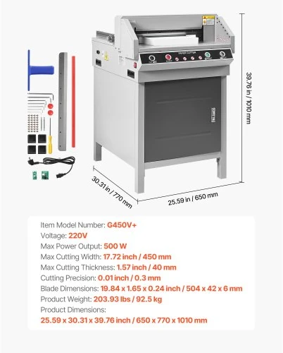 VEVOR Elektrinis popieriaus pjaustytuvas, 450 mm pjovimo plotis, 40 mm pjovimo storis, infraraudonųjų spindulių funkcija, G450V+