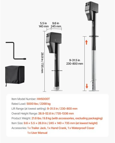 VEVOR Elektrinis priekabos kablys, 2268 kg, 12 V DC, juodas