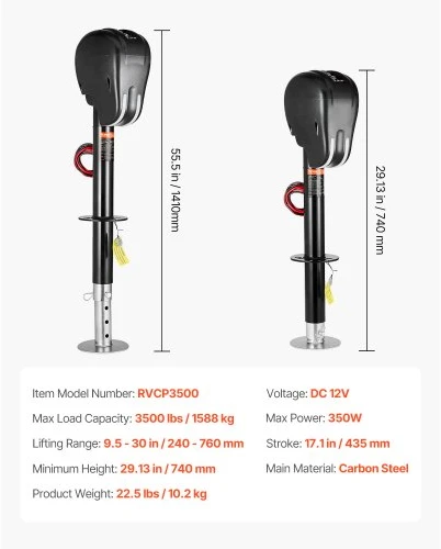 VEVOR Elektrinis priekabos keltuvas, 1588 kg, 350 W, DC 12 V, RVCP3500