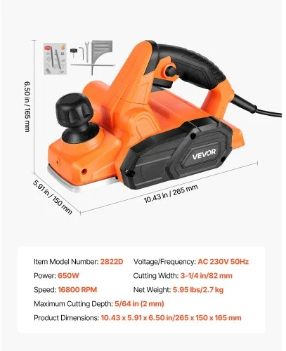 Koduva VEVOR elektrinis rankinis oblius, 82 mm pjovimo plotis, 650 W, 16800 aps./min., laidinis