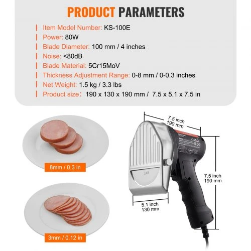 VEVOR Elektrinis šavarmos peilis, 80 W, profesionalus turkiškas kebabo peilis, 2 ašmenys, 100 mm