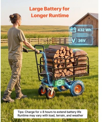 Koduva VEVOR elektrinis sodo vežimėlis EWB8613, 36 V, 432 Wh, 500 W, 300 kg, plieno