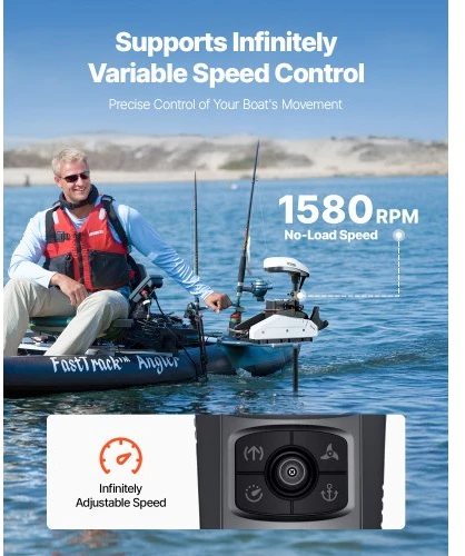 VEVOR Elektrinis trollinginis variklis, 55 lbs trauka, GPS, 10 greičių, 36 colių velenas