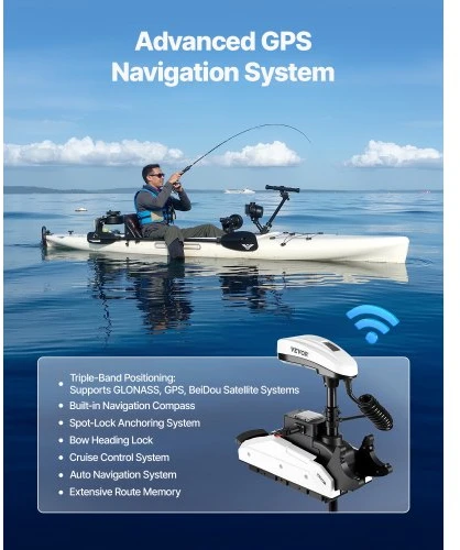 VEVOR Elektrinis trollinginis variklis, 55 lbs trauka, GPS, 10 greičių, 36 colių velenas
