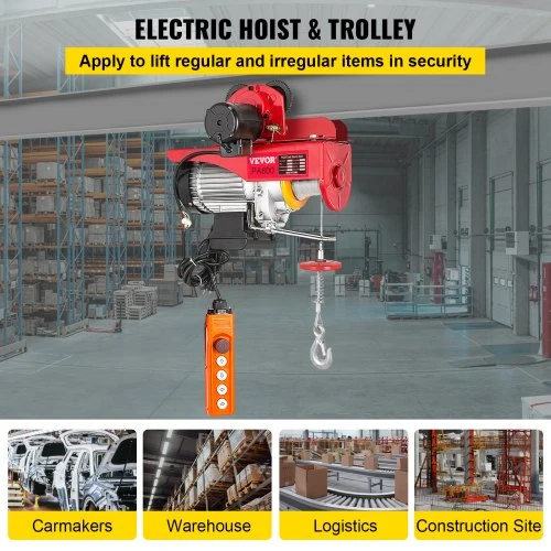 Koduva VEVOR elektrinis trosinis keltuvas 800 kg / 1700 lb, 1300 W, 12 m, modelis PA800