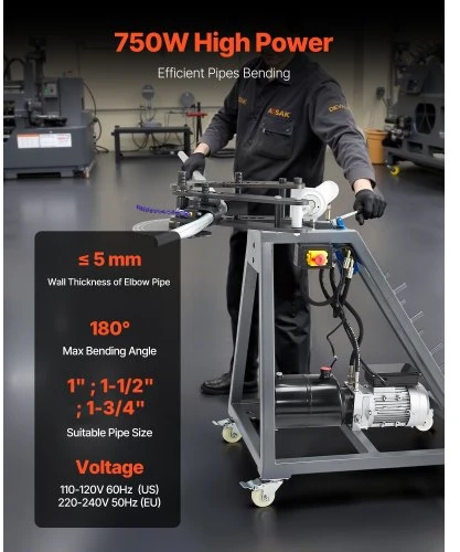 Koduva VEVOR elektrinis vamzdžių lenkimo įrenginys, 750 W, 6 l hidraulinis cilindras, 3 štampai, iki 180°
