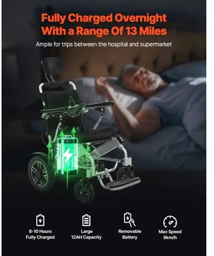 VEVOR Elektrinis vežimėlis suaugusiems, 136 kg, reguliuojamas atlošas, sulankstomas, 21 km nuotolis