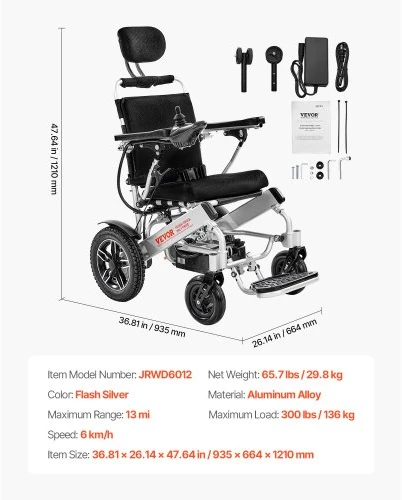 VEVOR Elektrinis vežimėlis suaugusiems, 136 kg, reguliuojamas atlošas, sulankstomas, 21 km nuotolis