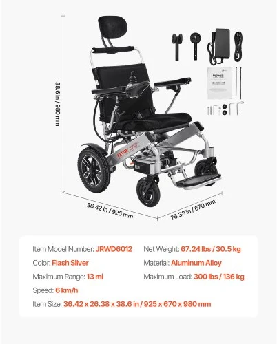 VEVOR Elektrinis vežimėlis suaugusiesiems, 136 kg, sulankstomas, su reguliuojama atrama ir 21 km nuotoliu