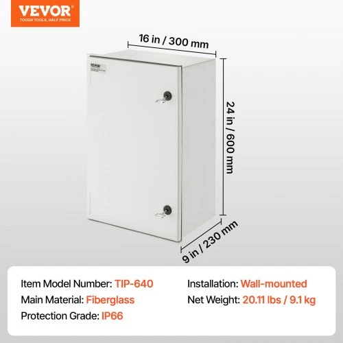 Koduva VEVOR elektros dėžė NEMA 4X, 60x40x23 cm, su montavimo plokšte, IP66