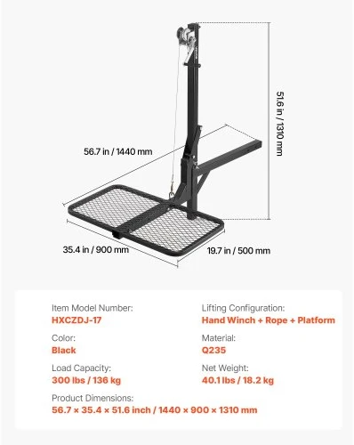 VEVOR Elnių keltuvas su platforma, 300 lbs, 2 colių įvadas, 360° pasukamas ir sulankstomas