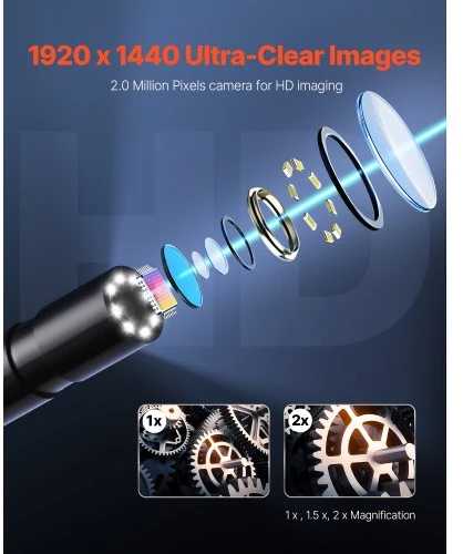 Koduva VEVOR endoskopinė kamera su šviesa, 1920P HD, skirta Android ir iOS, 5 m kabelis, 8 LED, IP67