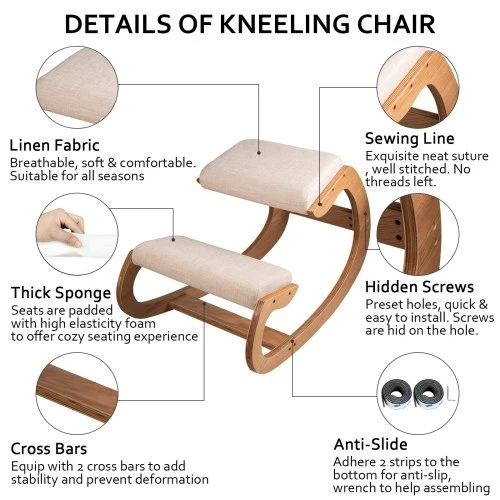 VEVOR Ergonomiška klūpima kėdė, balta, 100 kg