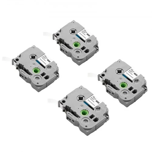 VEVOR Etikečių juosta, 4 vnt., 12 mm, juoda ant baltos, suderinama su Brother P-Touch
