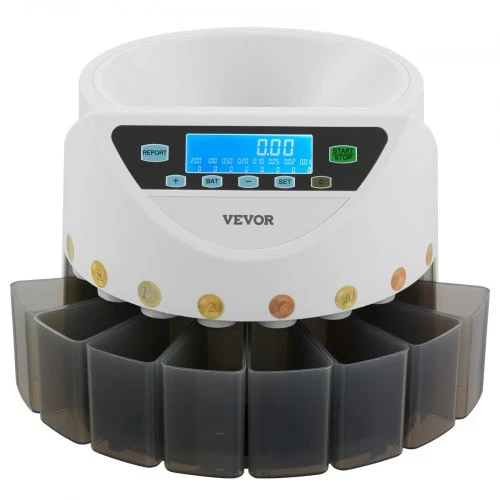 VEVOR Euro monetų rūšiuotuvas ir skaičiavimo aparatas 8 euro monetų tipams, iki 850 monetų, LCD ekranas