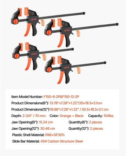 Koduva VEVOR F formos spaustuvai, 4 vnt., 30 cm ir 15 cm, oranžinė / juoda