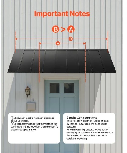 VEVOR Fiksuotas metalinis stogelis 104 x 36 in, lango ir durų stogelis su plieniniu rėmu