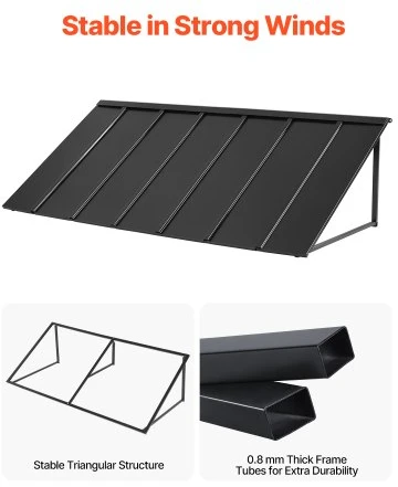 Koduva VEVOR fiksuotas metalinis stogelis 80 x 36 in, langų ir durų stogas, plieno rėmas