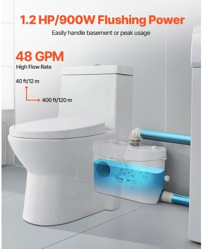 VEVOR FLO900 macerator pumpa, 900 W, 180 l/min, 12 m, 4 vandens įvadai