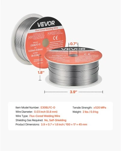 Koduva VEVOR flux core MIG suvirinimo viela E308LFC-O, 0,8 mm, 0,9kg