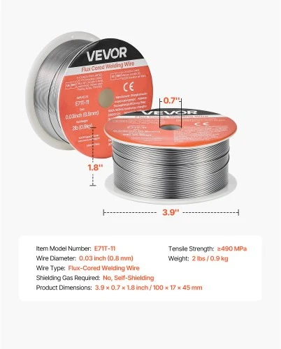 Koduva VEVOR flux core MIG suvirinimo viela E71T-11, 0,8 mm, 0,9kg