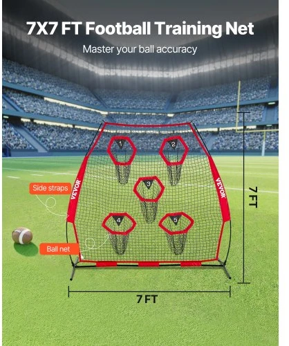 VEVOR Futbolo treniruočių metimo tinklas, 2133,6 x 2133,6 mm, su 5 taikinių kišenėmis
