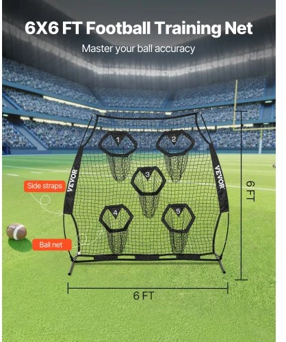 VEVOR Futbolo treniruočių metimo tinklas, 1828,8 x 1828,8 mm, su 5 taikiniais