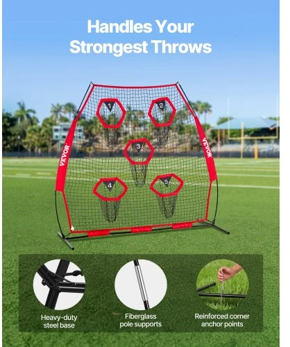 VEVOR Futbolo treniruočių metimo tinklas, 2133,6 x 2133,6 mm, su 5 taikinių kišenėmis
