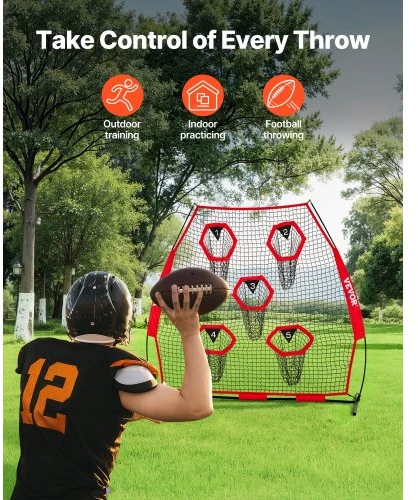 VEVOR Futbolo treniruočių metimo tinklas, 2133,6 x 2133,6 mm, su 5 taikinių kišenėmis