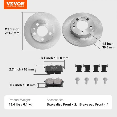 VEVOR Galinių stabdžių komplektas, suderinamas su AUDI A3(8L), SEAT IBIZA, SKODA OCTAVIA, ROOMSTER, VW GOLF IV, 232 mm