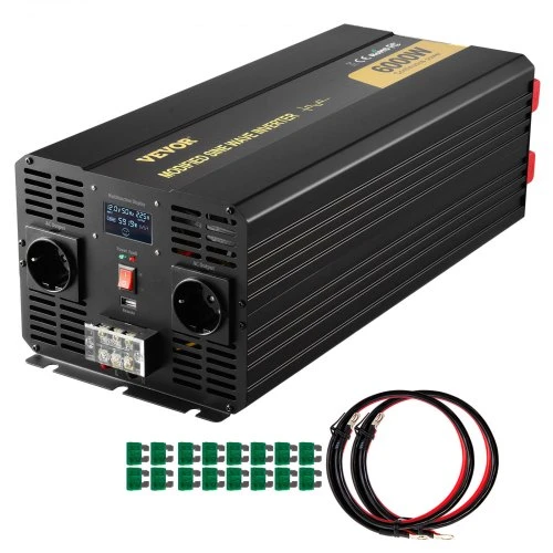 VEVOR Galios keitiklis 6000W, DC 12V į AC 230V, modifikuota sinusinė banga, TM-6000W