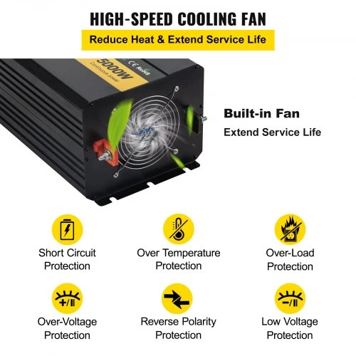 Koduva VEVOR galios keitiklis, modifikuota sinusoidė, 5000W, DC 12V į AC 110V, LCD