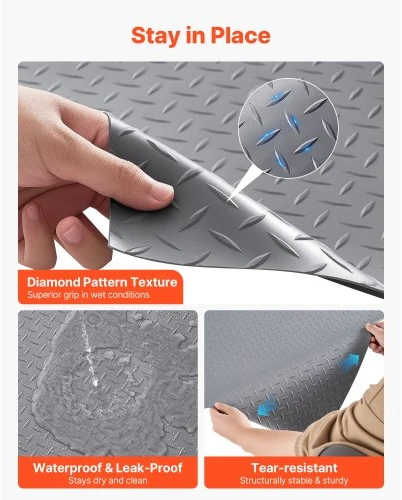 VEVOR Garažo grindų danga, 2,28 x 5,2 m, 2,2 mm PVC deimantinės plokštės rašto kilimėlis, sidabrinė pilka