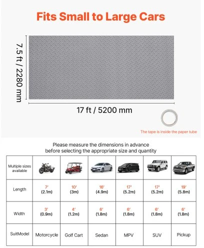 VEVOR Garažo grindų danga, 2,28 x 5,2 m, 2,2 mm PVC deimantinės plokštės rašto kilimėlis, sidabrinė pilka
