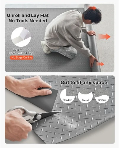 VEVOR Garažo grindų danga, 2,28 x 5,2 m, 2,2 mm PVC deimantinės plokštės rašto kilimėlis, sidabrinė pilka