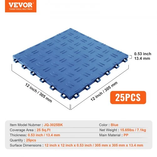 VEVOR Garažo grindų plytelės, 305 x 305 x 13,4 mm, 25 vnt., mėlynos