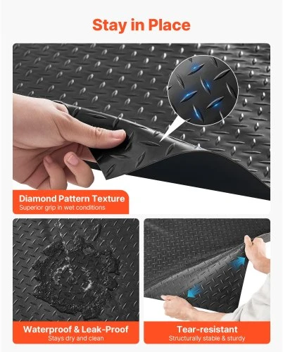 VEVOR Garažo grindų ritinys, 2,28 x 5,2 m, 2,2 mm PVC deimantinės plokštės rašto grindų apsaugos kilimėlis, juodas