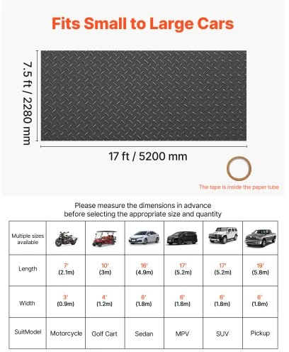 VEVOR Garažo grindų ritinys, 2,28 x 5,2 m, 2,2 mm PVC deimantinės plokštės rašto grindų apsaugos kilimėlis, juodas