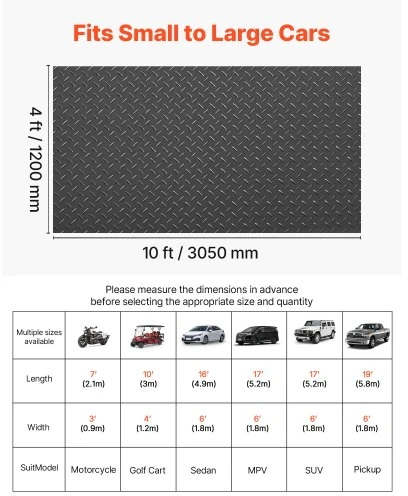 VEVOR Garažo grindų rulonas, 1,2 x 3,05 m, 2,2 mm PVC deimantinio rašto, juodas