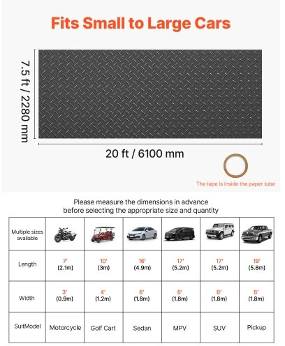 VEVOR Garažo grindų rulonas, 2,28 x 6,1 m, 2,2 mm PVC deimanto rašto juodas