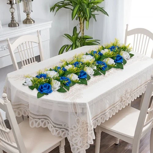 VEVOR Gėlių rutulių kompozicija, 10 vnt., mėlynos ir baltos rožės, 500 x 220 mm